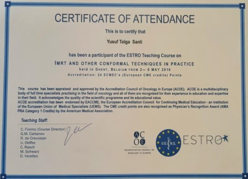 Radyasyon Onkolojisi Uluslararası sertifikalar
