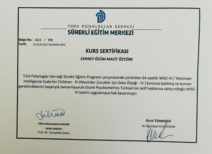 Türk Psikologlar Derneği - WISC-4 Zeka Testi