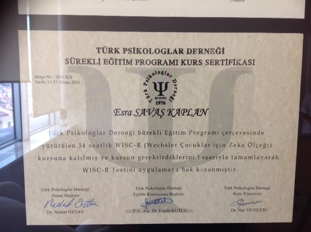 Türk Psikologlar Derneği Kurs Sertifikası