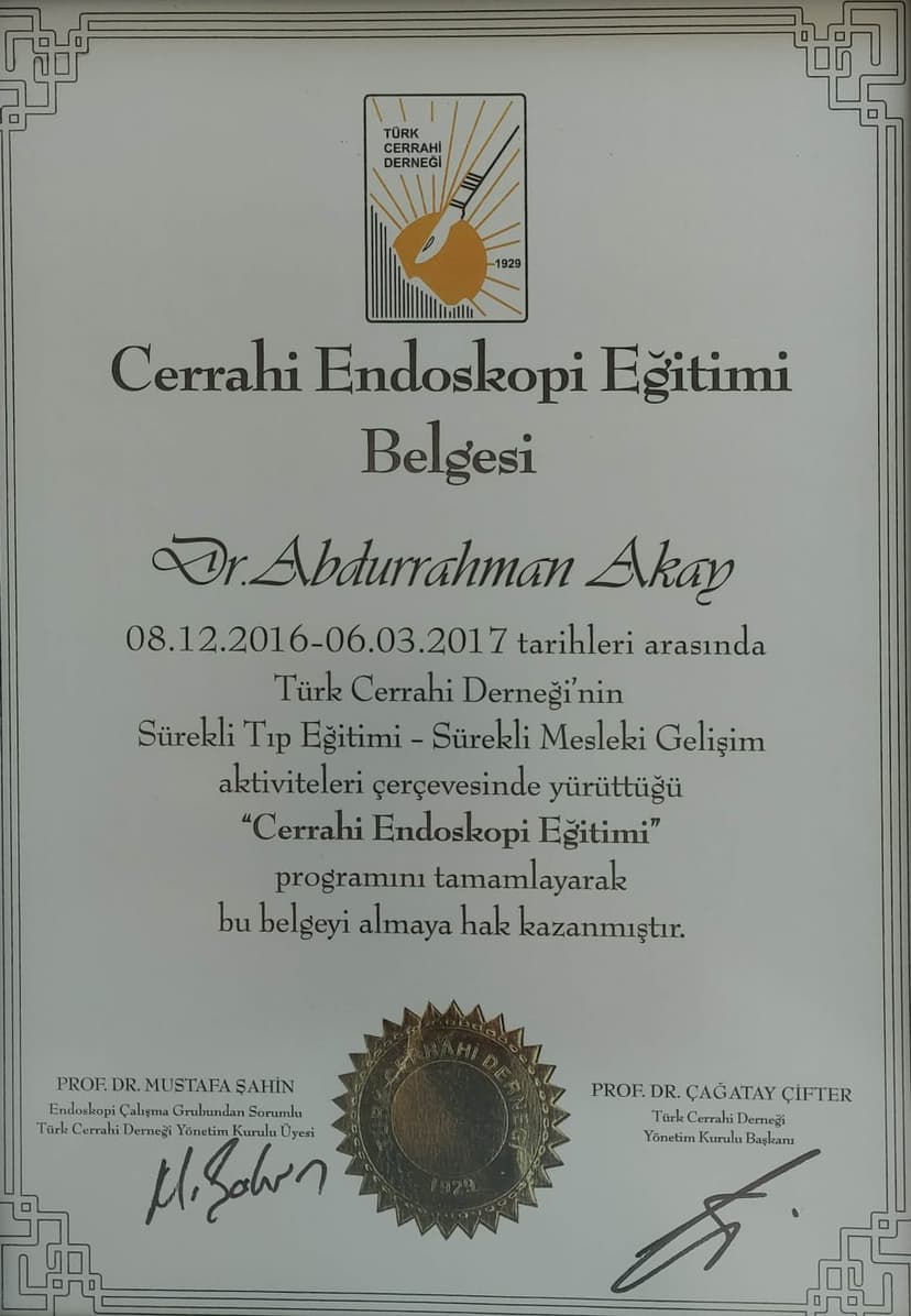 CERRAHİ ENOSKOPİ EĞİTİMİ BELGESİ