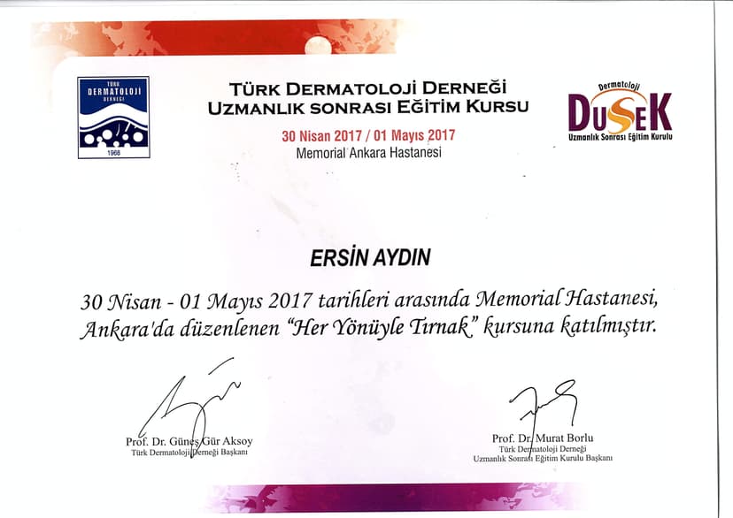 Türk Dermatoloji Derneği Uzmanlık Sonrası Eğitim Kursu, Her Yönüyle Tırnak, 30. 04. 2017, Ankara
