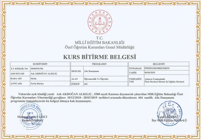 Aile Danışmanlığı Sertifikası