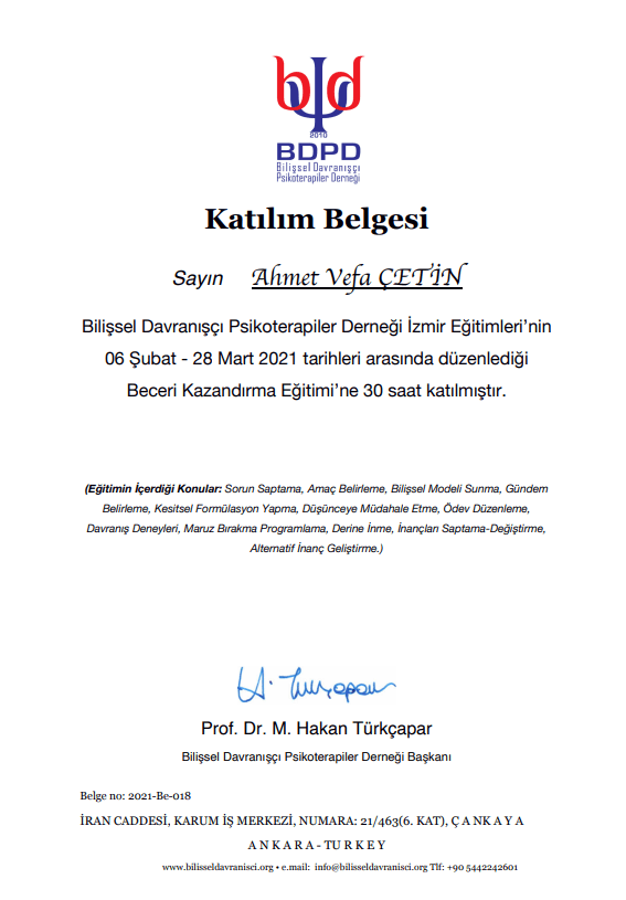 Bilişsel Davranışçı Terapi Beceri Eğitimi
