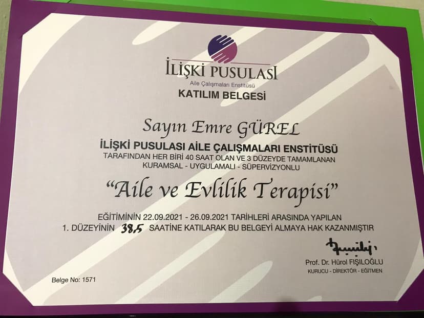 AİLE VE EVLİLİK TERAPİSİ EĞİTİMİ 1.DÜZEY(38,5 SAAT) PROF.DR. HÜROL FIŞILOĞLU