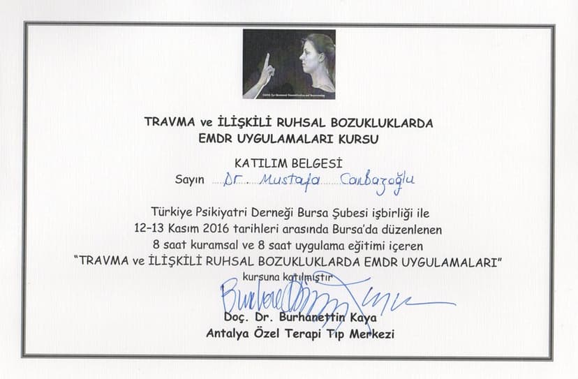 EMDR Uygulamaları Kursu Belgesi