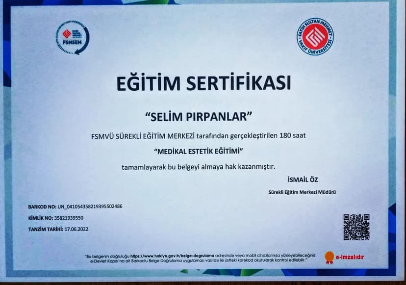 PRP ,  BOTOX , MEZOTERAPİ  SERTİFİKALARI