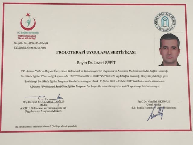 Prolaterapi uygulama sertifikası