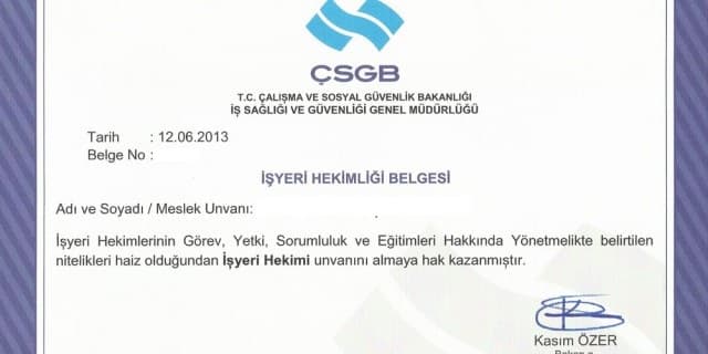 İşyeri Hekimliği Sertifikası