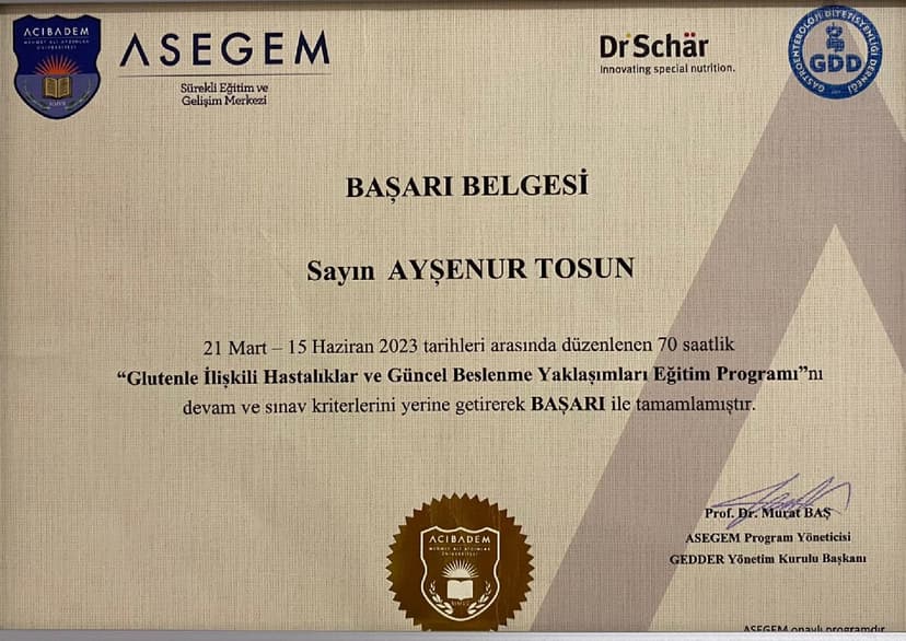 Glutenle İlişkili Hastalıklar ve Güncel Beslenme Yaklaşımları Eğitim Programı
