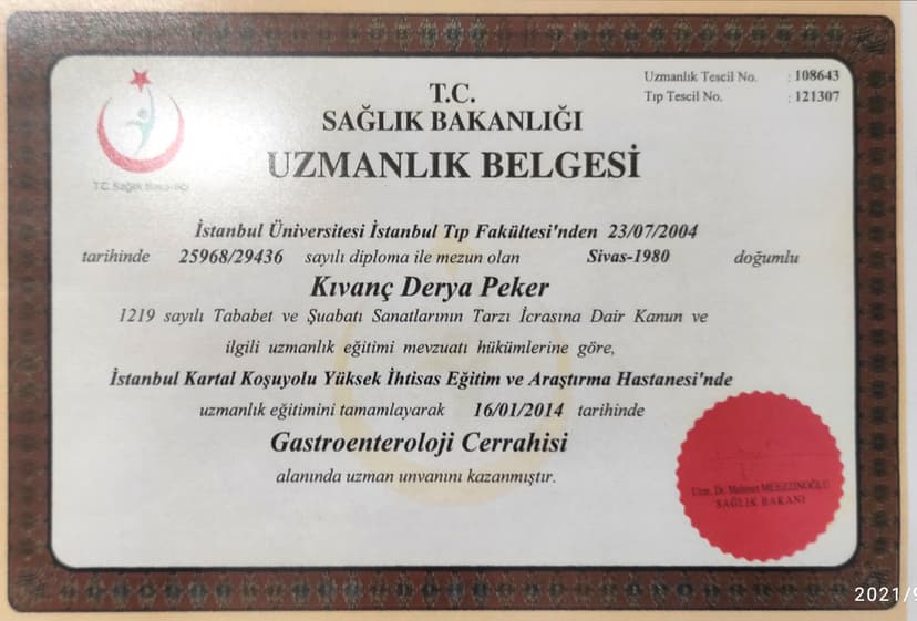 Gastroenteroloji Cerrahisi Uzmanlık Diploması