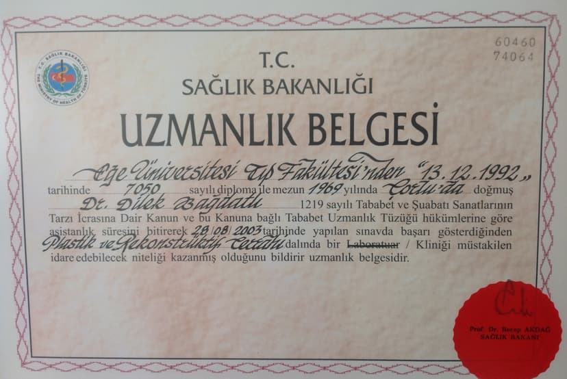 Uzmanlık Belgesi (Plastik Cerrahi)