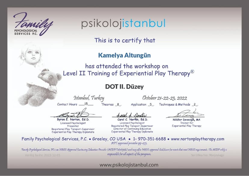 Deneyimsel Oyun Terapisi 2. Düzey Uygulayıcı Eğitimi