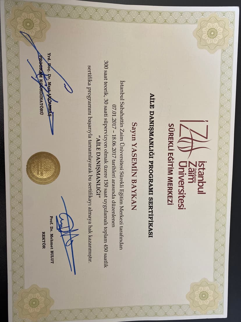 1 Aile Danışmanlığı Eğitim Sertifikası