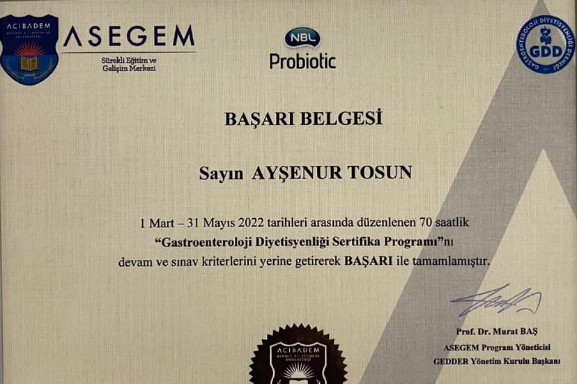 Gastroenteroloji Diyetisyenliği Sertifika Programı