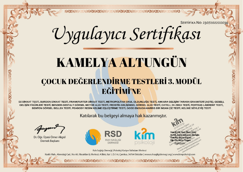 Çocuk Testleri Uygulayıcı Eğitimi