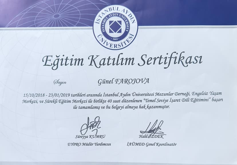Eğitim katılım sertifikası