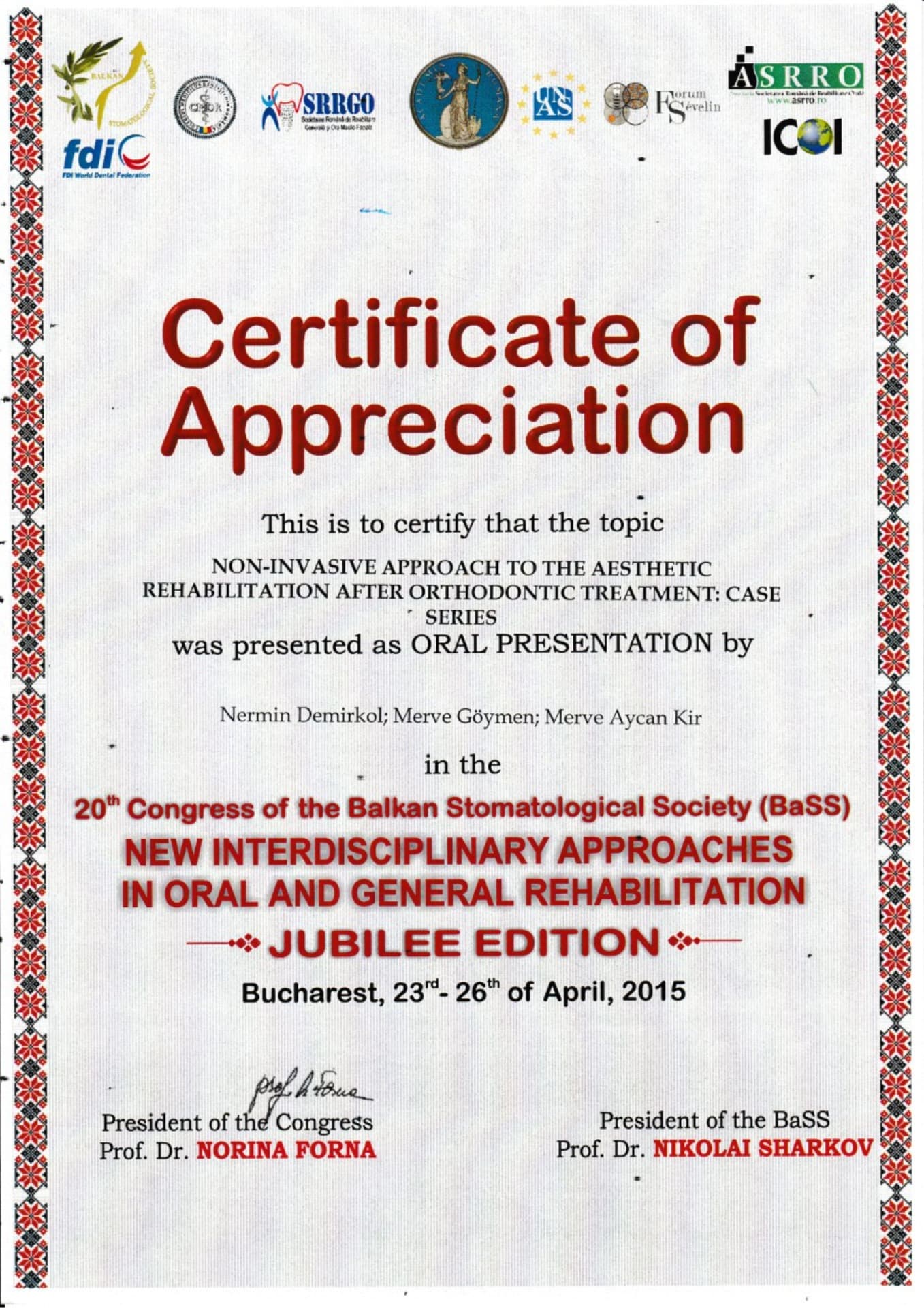 Certificate of Apperecition
