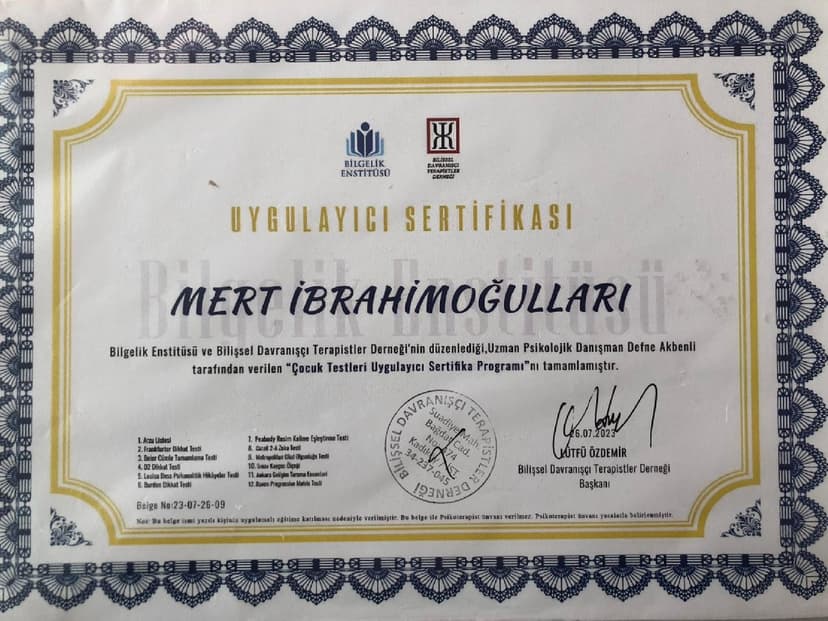 Çocuk Testleri Uygulayıcı Sertifikası