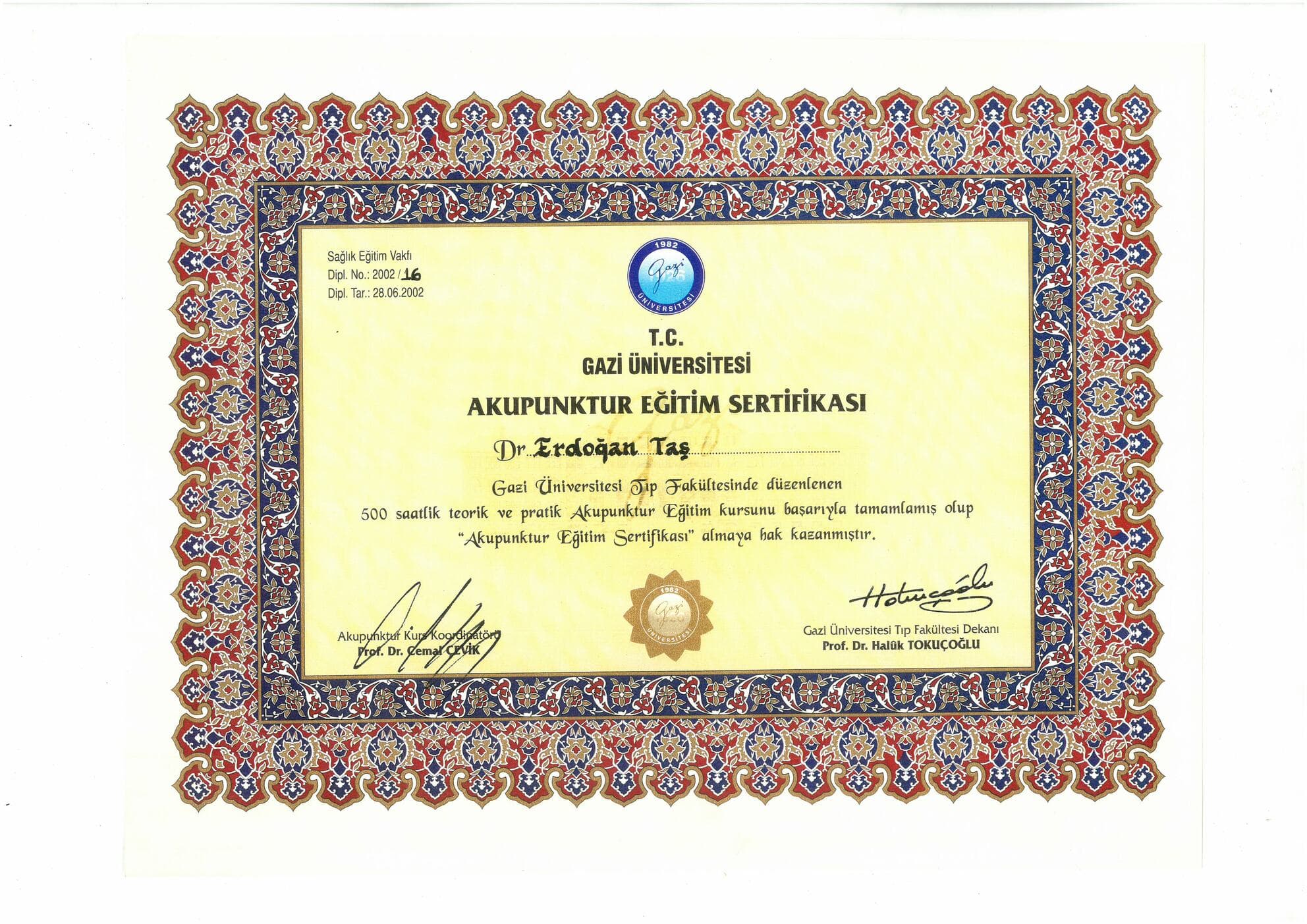 Acupunktur Eğitimi Sertifikası Gazi Üniv
