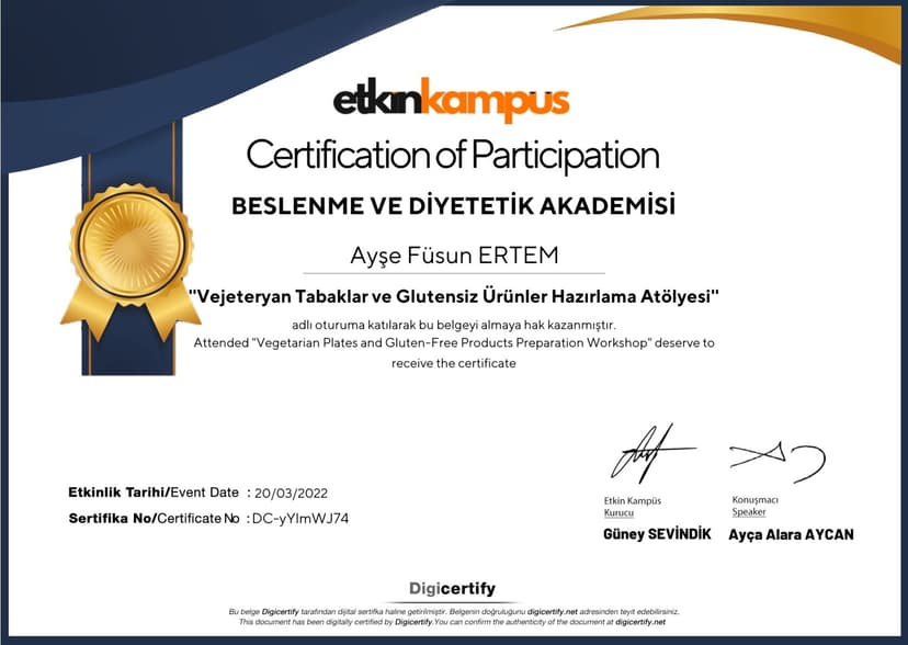 Vejeteryan Tabaklar ve Glutensiz Ürünler Hazırlama Atölyesi- Dyt.  Ayça Alara AYCAN