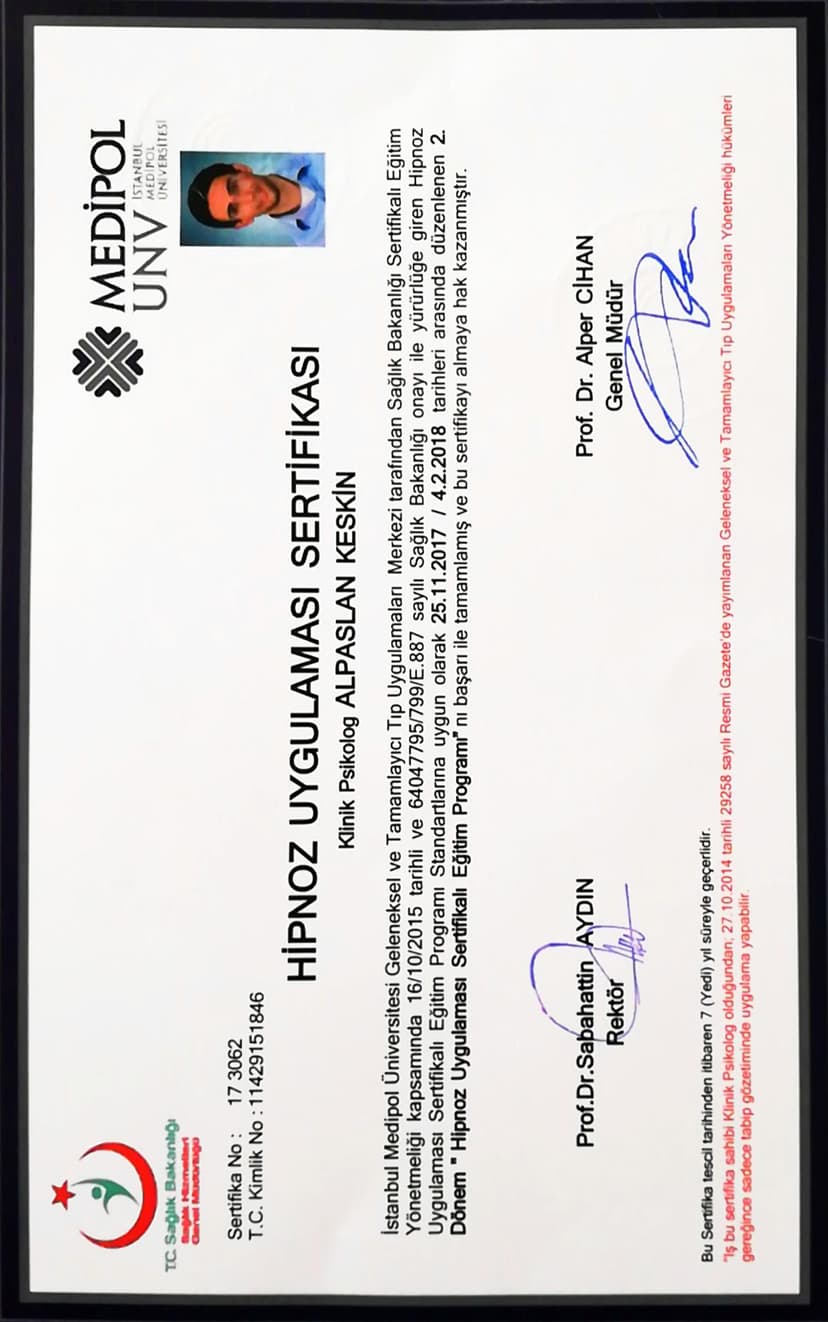 HİPNOZ UYGULAYICI SERTİFİKASI