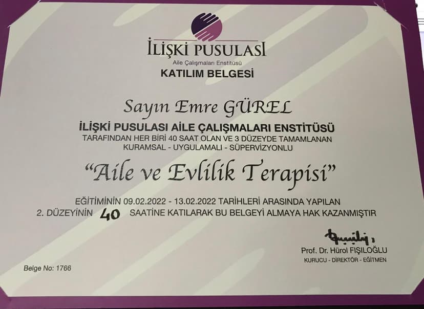 AİLE VE EVLİLİK TERAPİSİ EĞİTİMİ 2.DÜZEY(40 SAAT) PROF.DR. HÜROL FIŞILOĞLU