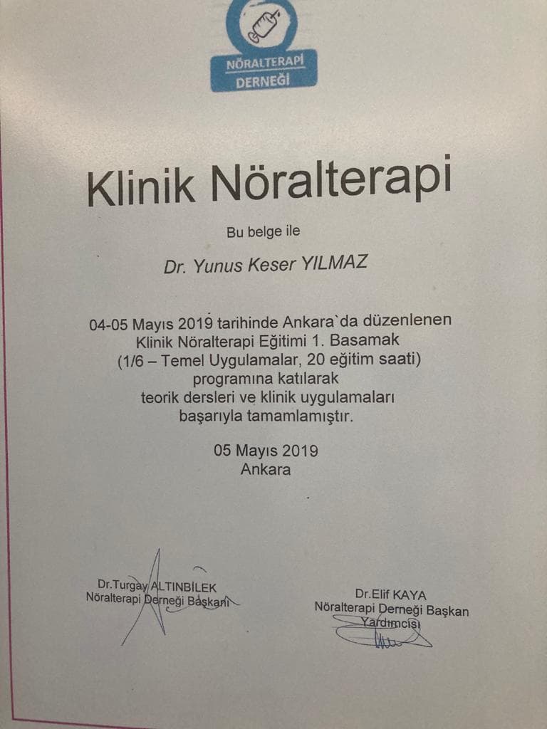 Nöralterapi Tedavisi Sertifikası