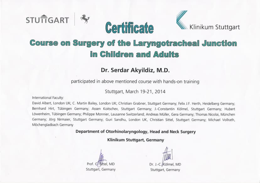 Çocuk ve Erişkinlerde Laringotrakeal Bileşke Cerrahisi Kursu - Stuttgart, Almanya