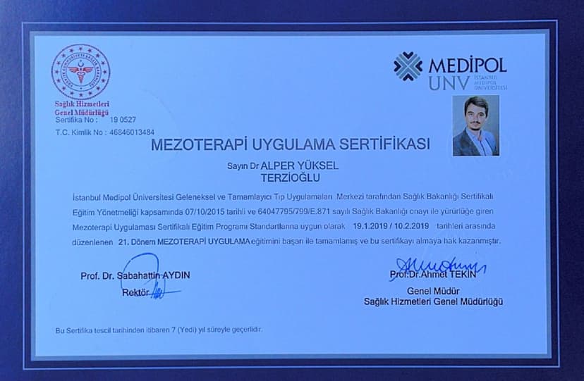Sağlık Bakanlığı Mezoterapi Uygulama Sertifikası