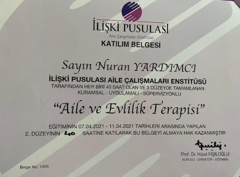 İlişki Pusulası Aile Çalışmaları Enstitüsü / Aile ve Evlilik Terapisi 2. Düzey Eğitim Sertifikası