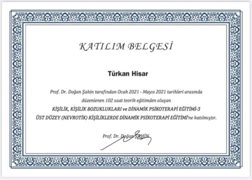 Dinamik ve Üst Düzey (Nevrotik) Kişiliklerde Dinamik Psikoterapi Eğitimi
