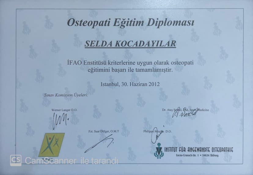 1. TİFAO-(Institut für angewandte osteopathie) (Uygulamalı Osteopati Enstitüsü) 2007-2012