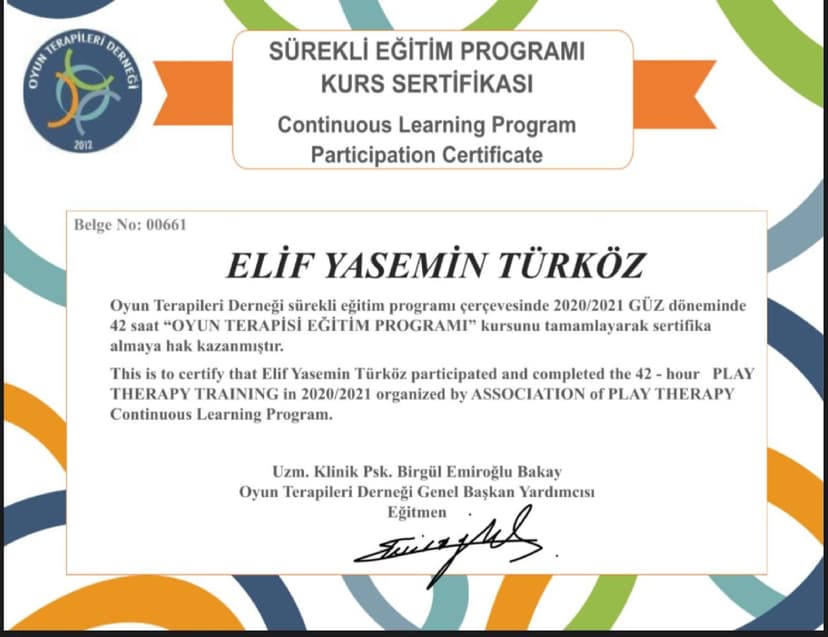 Çocuk Merkezli Oyun Terapisi Temel ve İleri Düzey Eğitimi , EMDR Eğitimi, Theraplay Bağlanma Temelli Oyun Terapisi Eğitimi