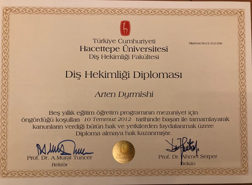 HACETTEPE UNIVERSITESI DIS HEKIMLIGI DIPLOMASI