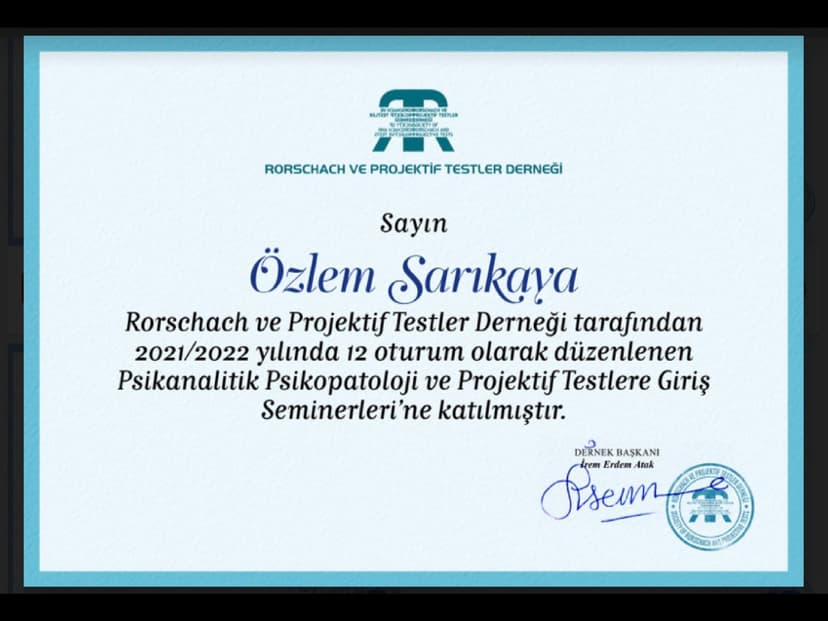 Psikanalitik Psikopatoloji ve Projektif Testlere Giriş Seminerleri I Rorschach ve Projektif Testler Derneği