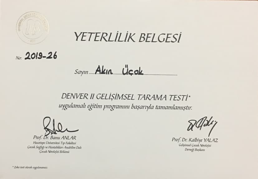 Denver II Gelisimsel Tarama Testi Yeterlik Belgesi