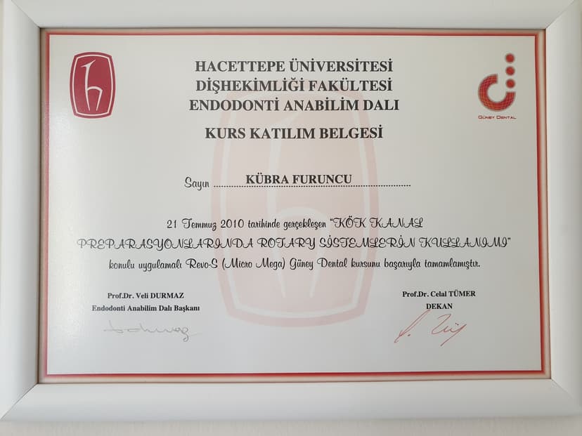 Kök kanal tedavisinde rotary sistemlerin kullanım sertifikası