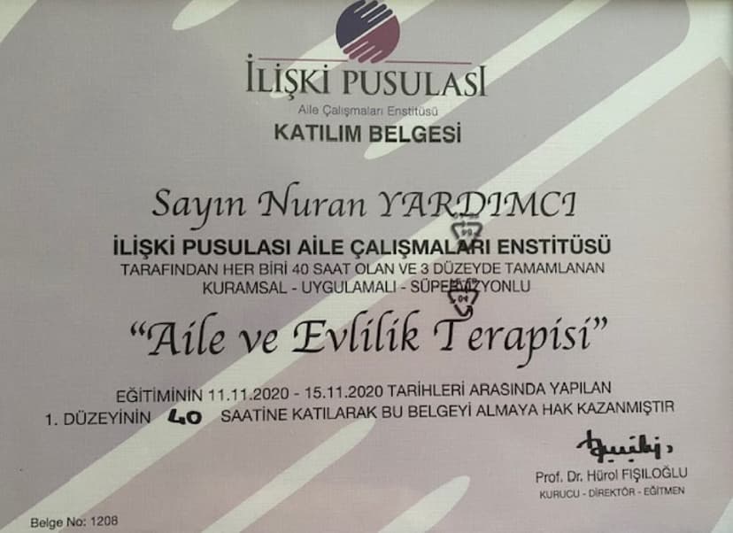 İlişki Pusulası Aile Çalışmaları Enstitüsü / Aile ve Evlilik Terapisi 1. Düzey Eğitimi
