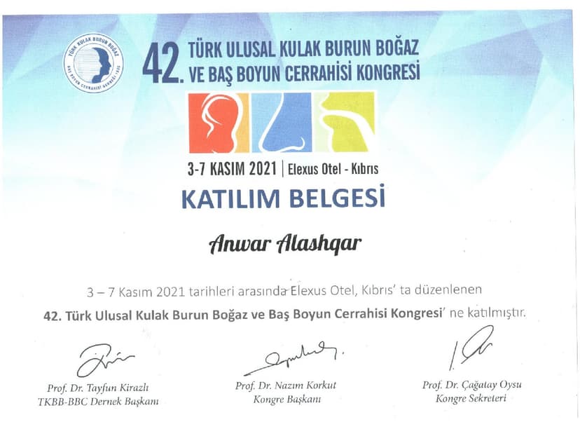42. Türk Ulusal Kulak Burn Bogaz ve Bas Boyun Cerrahisi Kongresi