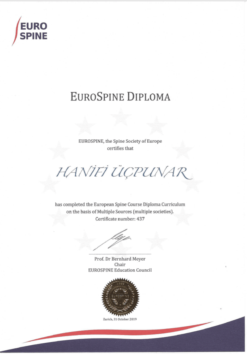 Eurospine Diploma Kursları 1-5, Çekirdek Eğitim Programı ve Eurospine Diploma Kursları, Bahçeşehir Üniversitesi Tıp Faültesi, Sertifika, 01.01.2016 -01.01.2016 (Uluslararası)