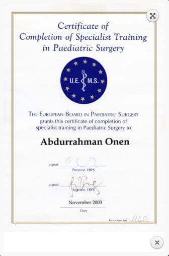 Avrupa çocuk cerrahisi diploması