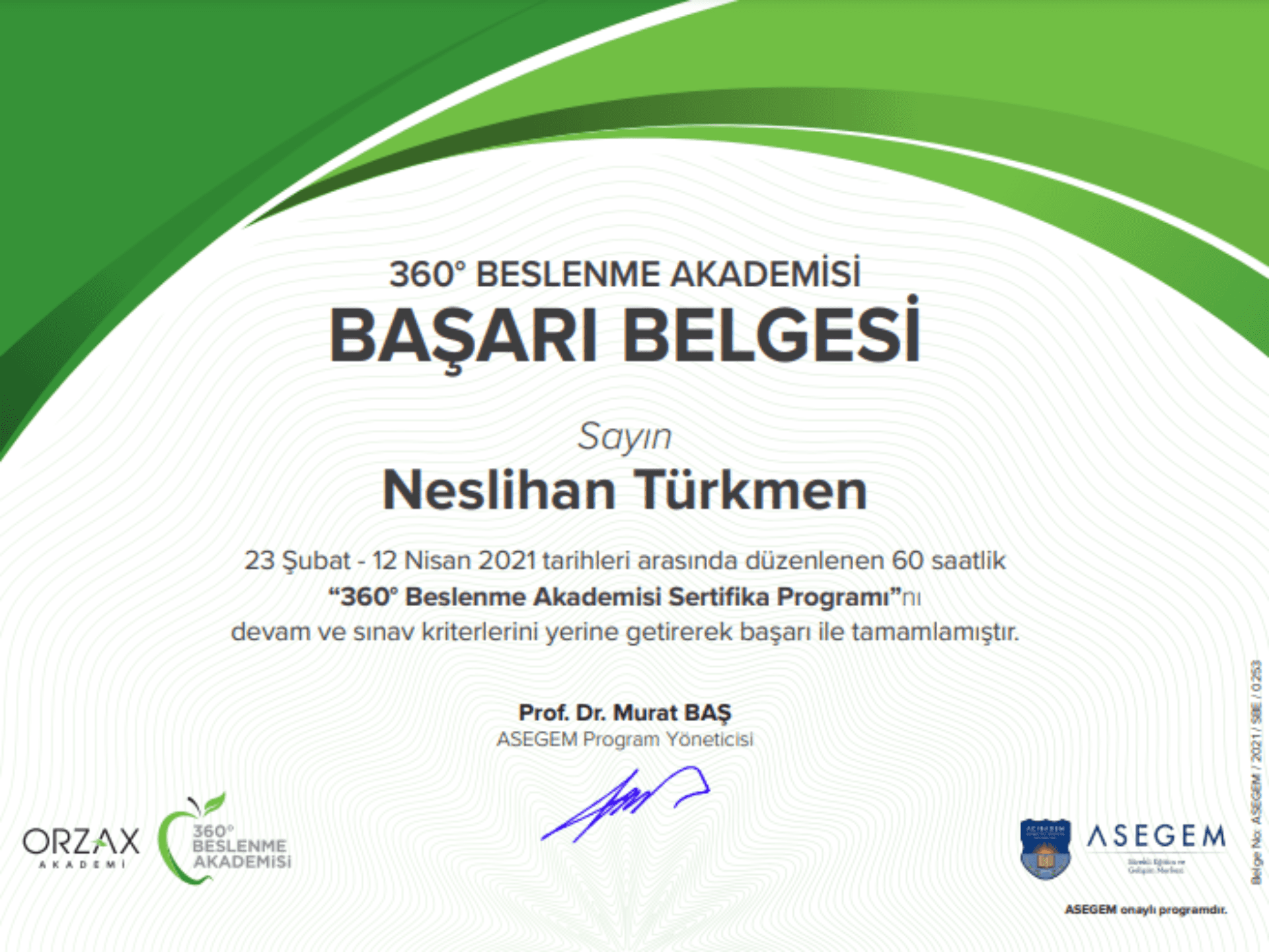 360° BESLENME AKADEMİSİ SERTİFİKA PROGRAMI