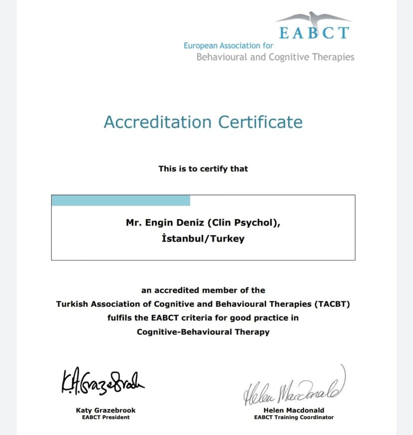 Bilişsel Davranışçı Terapist Sertifikası