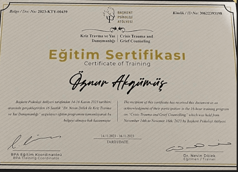 Kriz Travma ve Yas Danışmanlığı