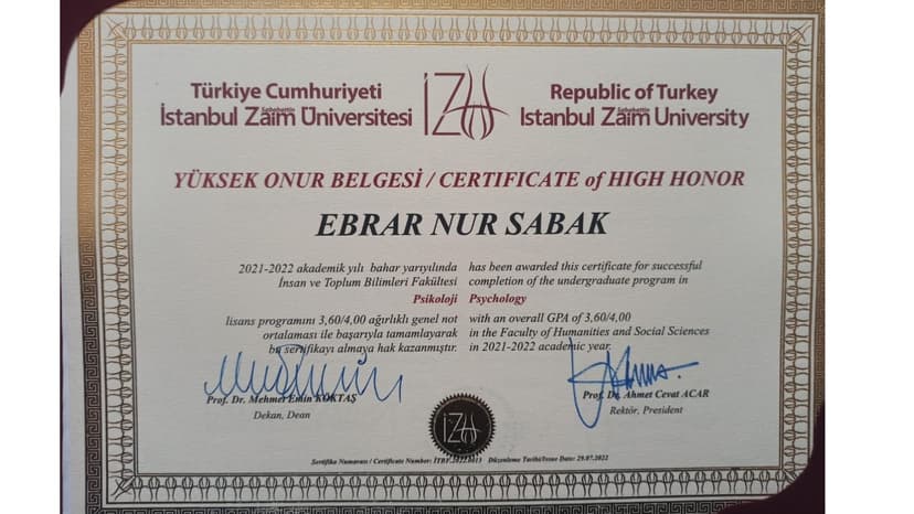 Yüksek Onur Belgesi