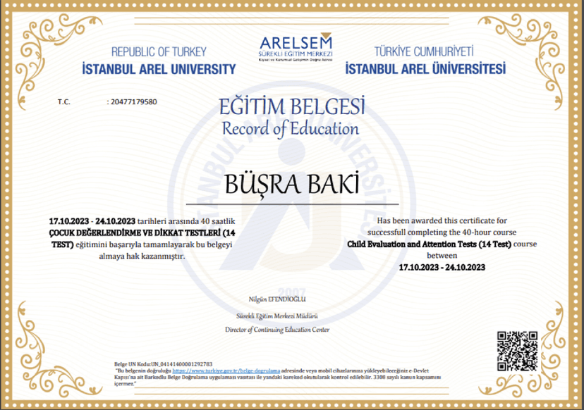 ÇOCUK DEĞERLENDİRME VE DİKKAT TESTLERİ