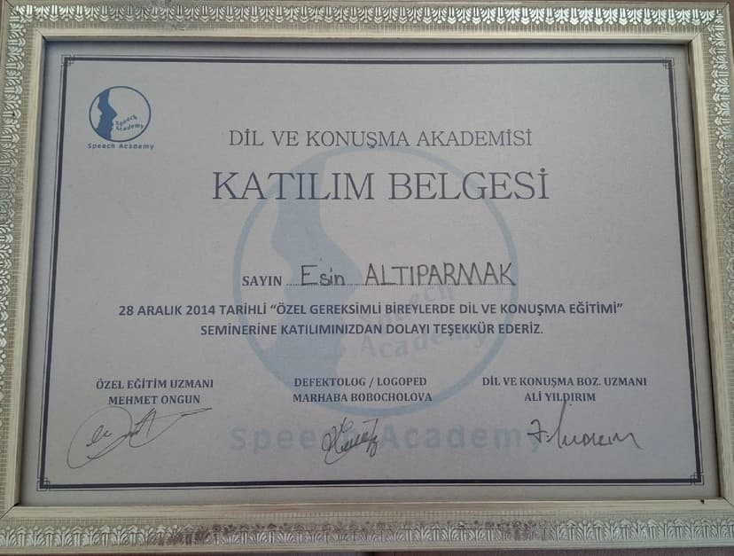 DİL VE KONUŞMA AKADEMİSİ KATILIM BELGESİ