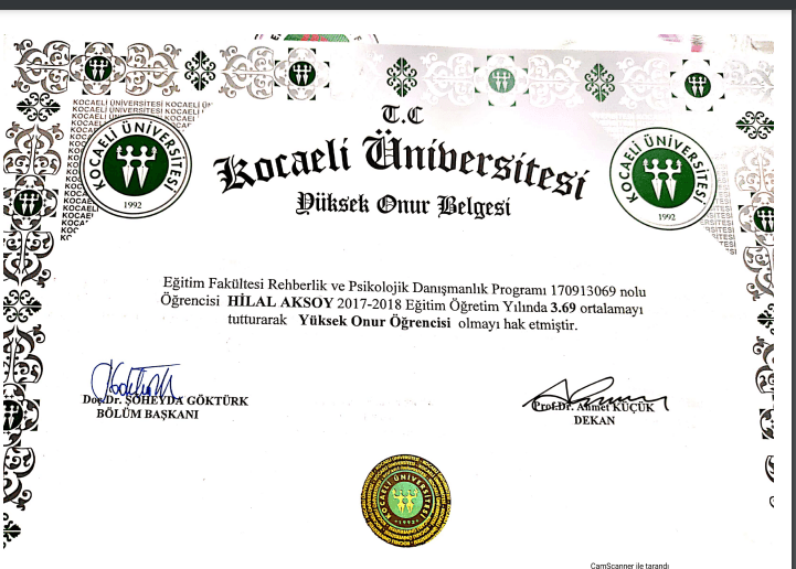 Hilal Aksoy Onur Belgesi