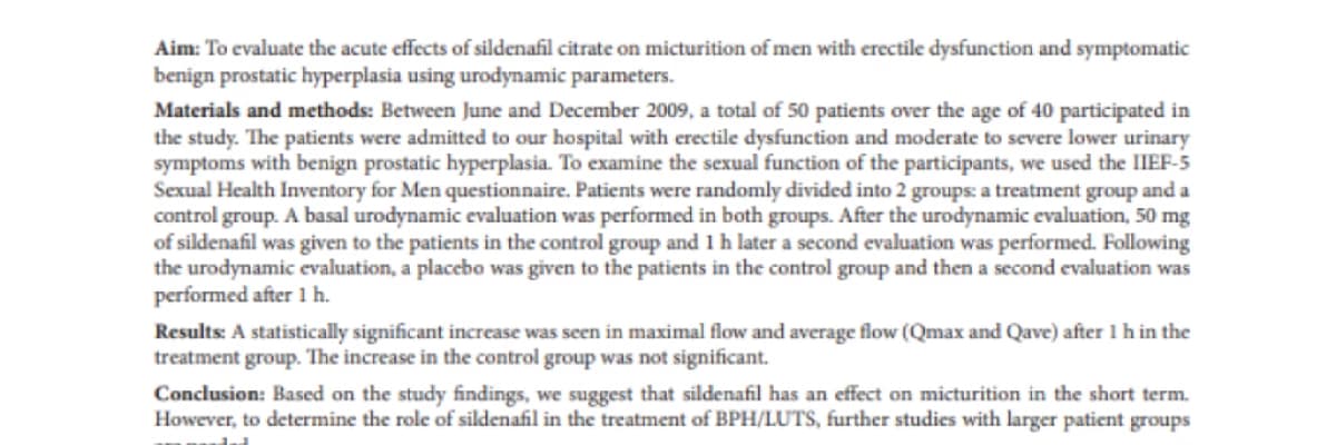 Urodynamic evaluation of acute effects of sildenafil on voiding among males with erectile dysfunction and symptomatic benign prostate(scı-scı expandıe)