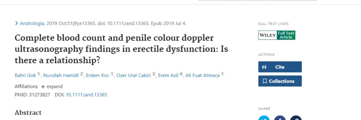 Complete blood count and penile colour doppler ultrasonography findings in erectile dysfunction: Is there a relationship?